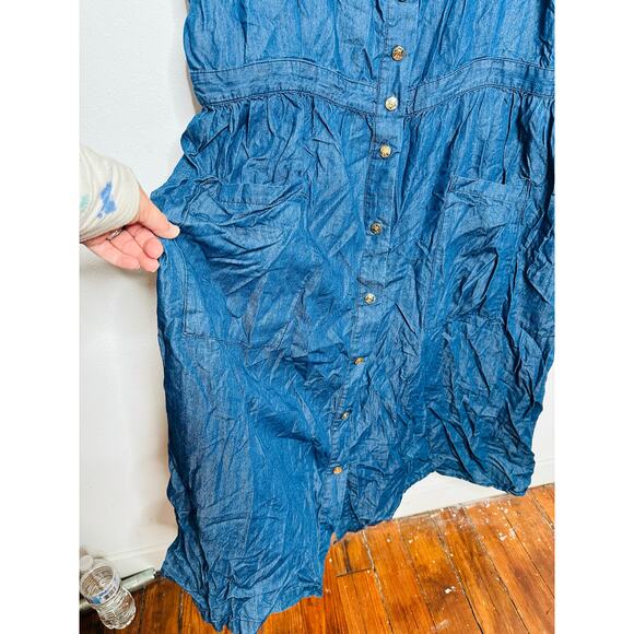 DRAPER JAMES X ELOQUII Denim Blue Chambray 100% Cotton Gold Button Dress sz 24 - Picture 9 of 15